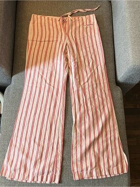 Express red striped flare bottoms with tie and flare splits